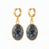Gemstone Faceted Oval Gold Bezel Huggie Drop Earrings Gold Plated Stainless Steel Crystal Dangle Earrings Jewelry