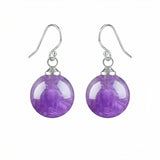 Women Gemstone Balls Drop Earring Healing Chakra Crystal 10MM Beads Dangle Earrings