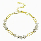 Natural Stone Star Bead Bracelet Stainless Steel Paperclip Link Chain Adjustable Layering Wrist Bracelets for Female #SB3162