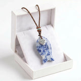 Amethyst Adjustable Braided Rope Choker Necklace with Gemstone Fish & I Love My Cat Metal Heart Charm  Gift with Box