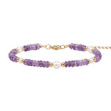 Handmade Flat Disc Natural Gemstone Bracelet 6mm Heishi Beads With Freshwater Pearls Silver Clasp Chain Adjustable Women #SB3137