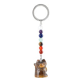 Healing Crystal Stone Cat Keychain Reiki Lucky Charms Keyring Women Bag Car Pendant Charms 7 Chakra Beads Chain
