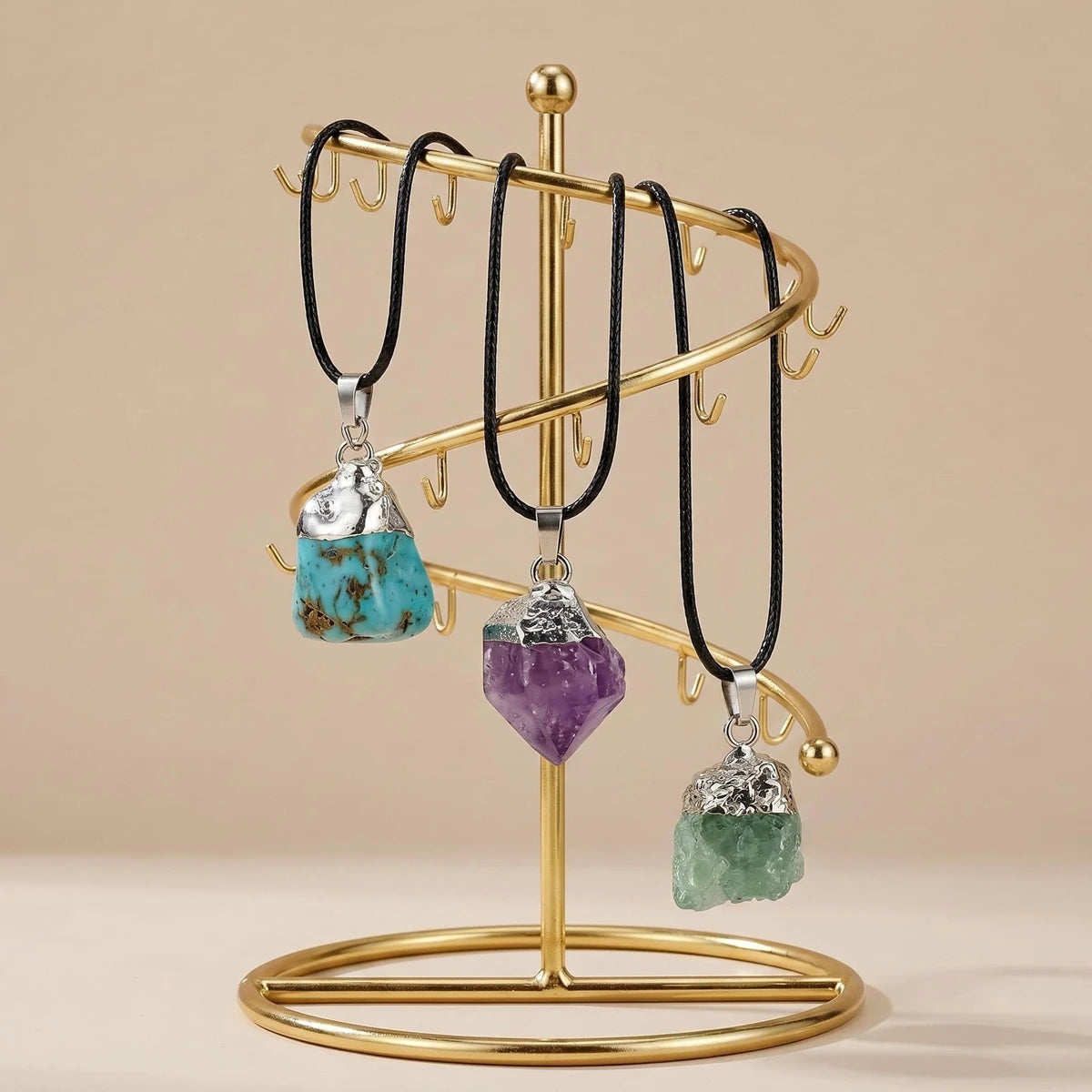 Healing Chakra Crystal Necklace for Women Men  Silver Cap  Irregular Rough Tumbled Stone Pendant Jewelry
