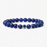 8mm Natural Round Gemstone Evil Eye Stretch Bracelet, Elastic Cord Protection Crystal Beaded Wristband Unisex Multi‑Stone Choice Spiritual Gift #SB3143