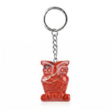 Natural Gemstone Owl Keychain - Hand-Carved Crystal Animal Key Ring for Women Men