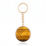 Fashion 30MM Round Disc Gemstone Keychain Chakra Healing Amulet Car Key Holder Ring  #KC2060