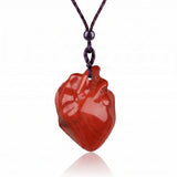 Hand Carved Human Heart Chakra Healing Crystal Stone Pendant Adjustable Cord Necklace Valentine Gift for Women #SN2043