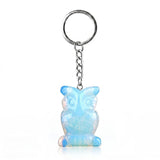 Natural Gemstone Owl Keychain - Hand-Carved Crystal Animal Key Ring for Women Men
