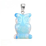 25mm Craved Owl Gemstone Pendant for Making Jewelry Healing Crystal Animal Figurine Gift SP2329