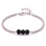 Natural Healing Crystal 3 Beads Bracelet Stainless Steel Wheat Chain Adjustable Unisex Gemstone Wrist Bracelets for Men Women #SB3155