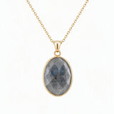 Mixed Gemstone Faceted Oval Gold Frame Pendant Necklace Dainty Gold Chain Unisex Crystal Jewelry for Daily Wear