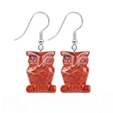 Hand Carved Crystal Owl Pendant Dangle Earrings for Women Men 25MM Animal Fashion Drop Ear Jewelry #PE2329