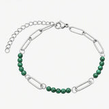 Stainless Steel Paperclip Chain Bracelet 4mm Natural Gemstone Bead Adjustable Dainty Layering Bracelet for Women #SB3161
