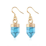 Natural Gemstone Hexagonal Prism Dangle Earrings For Women Girl Healing Chakra Crystal Bullet Point Drop Earrings Daily Wear #SPE2057