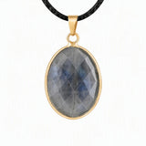Gemstone Faceted Oval Gold Bezel Pendant Black Wax Rope Necklace Gift Multiple Stone Options Healing Crystal Necklace