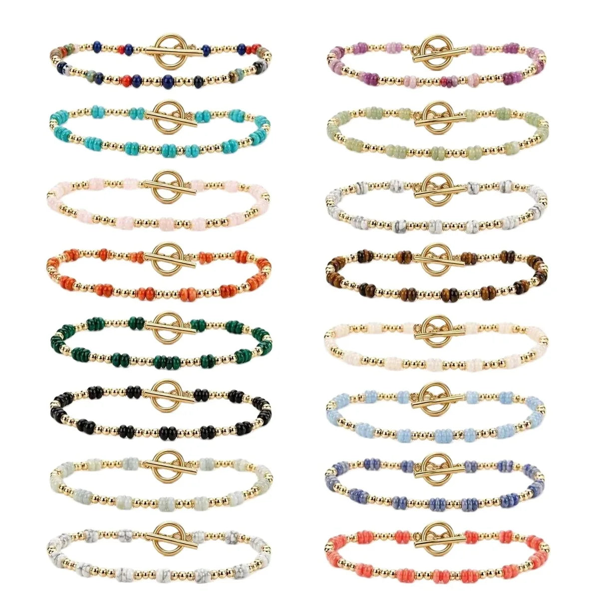 4MM Natural Stone Heishi Disc Bracelet Gold OT Toggle Clasp Dainty Stackable Boho Crystal Beaded Bracelets Women Jewelry #SB3147G