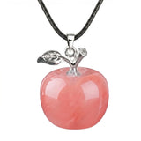 Natural Gemstone Apple Necklace for Women Men Healing Chakra Hand-Carved Crystal Pendant with Adjustable 18" Black Cord SN1371