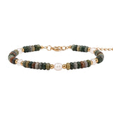 Handmade Flat Disc Natural Gemstone Bracelet 6mm Heishi Beads With Freshwater Pearls Silver Clasp Chain Adjustable Women #SB3137