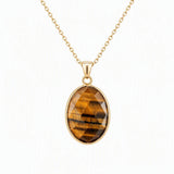 Mixed Gemstone Faceted Oval Gold Frame Pendant Necklace Dainty Gold Chain Unisex Crystal Jewelry for Daily Wear