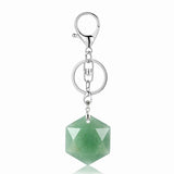22mm Faceted Hexagon Natural Stone Keychain with Lobster Clasp Healing Crystal Bag Charm Ring Jewelry Gift