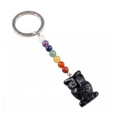 Natural Gemstone Owl Keychain with 7 Chakra Stone Beads Chains Hand-Carved Crystal Animal Key Ring for Women Men KC2329