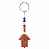 7 Chakra Stone Beads Chain Carved Gemstone Hamsa Hand Keychain Energy Balancing Healing Crystal Bag Charm of Fatima Key Ring  KC0671