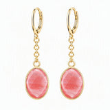 Stainless Steel Leverback Dangle Earrings Gold Plated Oval Faceted Natural Gemstone Drop Earrings Women Crystal Jewelry