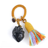 Healing Crystal Heart Key Ring Colorful Tassel Woven Rope Key Holder Women Spiritual Stone Bag Accessory Birthday Gift KC2043