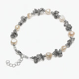 Natural Freshwater Pearl & Stone Bracelet Irregular Gemstone Chip Bead Silver Plated Adjustable Chain Bracelet for Women Gift