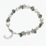 Natural Freshwater Pearl & Stone Bracelet Irregular Gemstone Chip Bead Silver Plated Adjustable Chain Bracelet for Women Gift