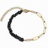 Natural Crystal Chip Beaded Bracelet Stainless Steel Paperclip Link Chain Adjustable Healing Gemstone Jewelry for Women #SB3165