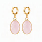 Gemstone Faceted Oval Gold Bezel Huggie Drop Earrings Gold Plated Stainless Steel Crystal Dangle Earrings Jewelry