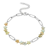 Natural Star Crystal Beaded Bracelet Stainless Steel Paperclip Chain Adjustable Multi‑Color Gemstone Bracelet Women Stacking #SB3162