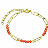 Gold Stainless Steel Paperclip Chain Bracelet Tiny Gemstone Bead Adjustable Dainty Layering Bracelets for Women #SB3161G
