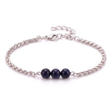 Natural Healing Crystal 3 Beads Bracelet Stainless Steel Wheat Chain Adjustable Unisex Gemstone Wrist Bracelets for Men Women #SB3155