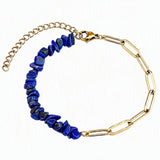 Natural Crystal Chip Beaded Bracelet Stainless Steel Paperclip Link Chain Adjustable Healing Gemstone Jewelry for Women #SB3165