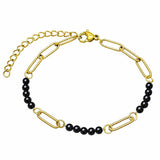 Gold Stainless Steel Paperclip Chain Bracelet Tiny Gemstone Bead Adjustable Dainty Layering Bracelets for Women #SB3161G
