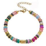Natural Heishi Disc Stone Bead Bracelet Gold Spacer Beads Adjustable Chain Healing Gemstone Handmade Jewelry For Women #SB3139