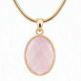 Faceted Oval Natural Crystal Gold Plated Pendant Necklace Snake Chain Multiple Stone Healing Stone Necklace