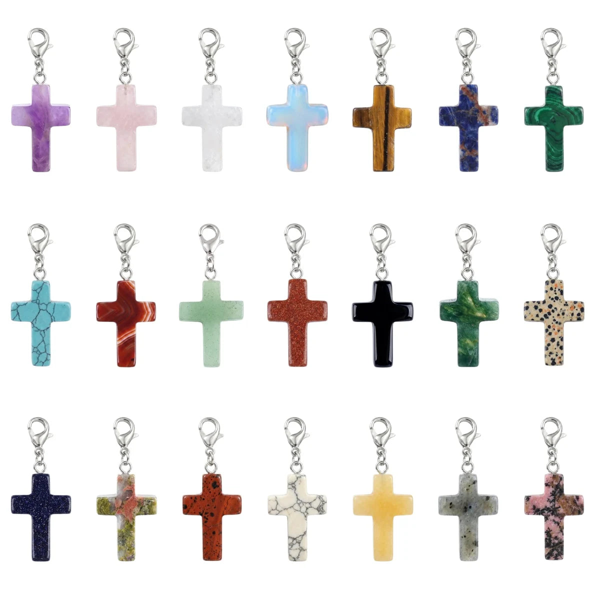 Gemstone Cross Charms with Lobster Clasps 18x25mm Healing Crystal Pendant for DIY Jewelry Making Reiki Energy #SP1030