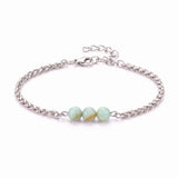 Natural Healing Crystal 3 Beads Bracelet Stainless Steel Wheat Chain Adjustable Unisex Gemstone Wrist Bracelets for Men Women #SB3155