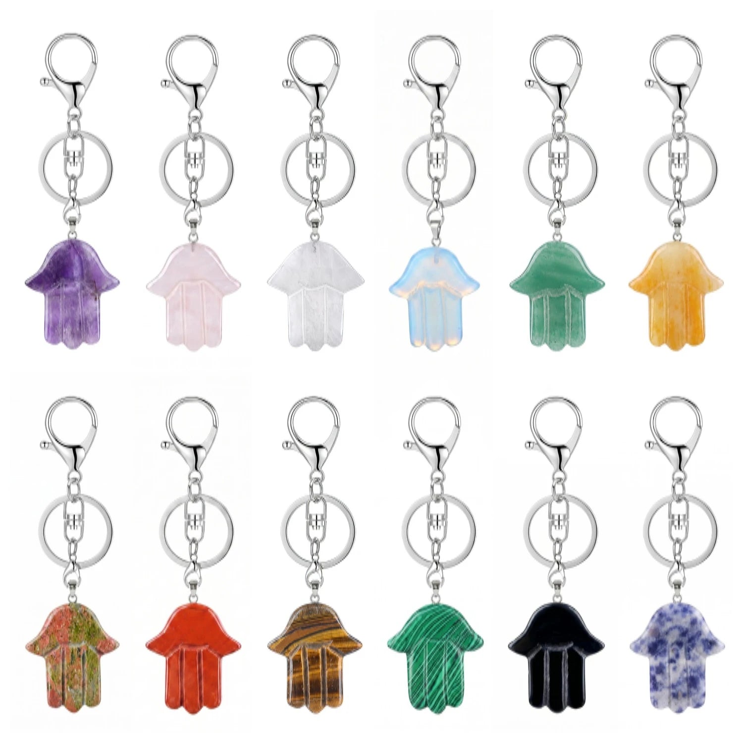 Spiritual Hamsa Hand Key Ring – Natural Stone Healing Amulet KC0671