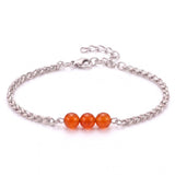 Natural Healing Crystal 3 Beads Bracelet Stainless Steel Wheat Chain Adjustable Unisex Gemstone Wrist Bracelets for Men Women #SB3155