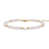 Handmade Flat Disc Natural Gemstone Bracelet 6mm Heishi Beads With Freshwater Pearls Silver Clasp Chain Adjustable Women #SB3137