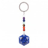 22mm Faceted Hexagon Natural Stone Keychain with 7 Chakra Beads Healing Crystal Bag Charm Ring Gift