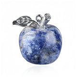 Handmade Craved 20MM Natural Gemstone Apple Keychain Healing Chakra Crystal Stone Charms Key Ring for Women & Girls