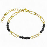 Gold Stainless Steel Paperclip Chain Bracelet Tiny Gemstone Bead Adjustable Dainty Layering Bracelets for Women #SB3161G