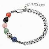 8MM Natural Stone Bead Stainless Steel Curb Chain Bracelet Unisex Healing Crystal Adjustable Men Women Stackable Jewelry #SB3152