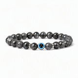 8mm Natural Round Gemstone Evil Eye Stretch Bracelet, Elastic Cord Protection Crystal Beaded Wristband Unisex Multi‑Stone Choice Spiritual Gift #SB3143