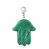 Natural Crystal Hamsa Hand Charm Tag Gemstone Bag Pendant with Lobster Clasp for Protection